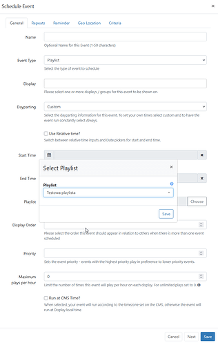 schedule event - resolution selector not working