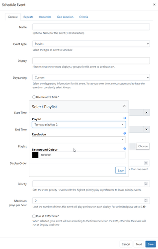 schedule event - resolution selector working
